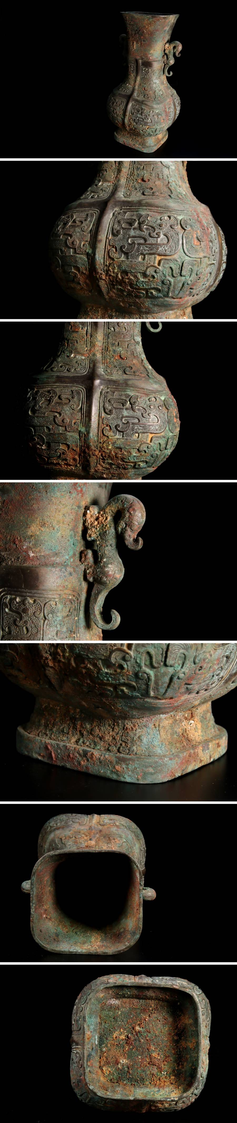 ◇錵◇2 中国古玩銅製饕餮文花瓶39cm 5050g 獣耳唐物骨董[Y159]QP/23.7